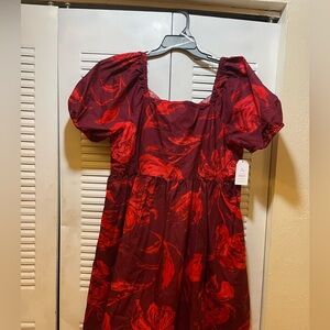 Time and Tru Wine Punch Puff Sleeve Mini Dress